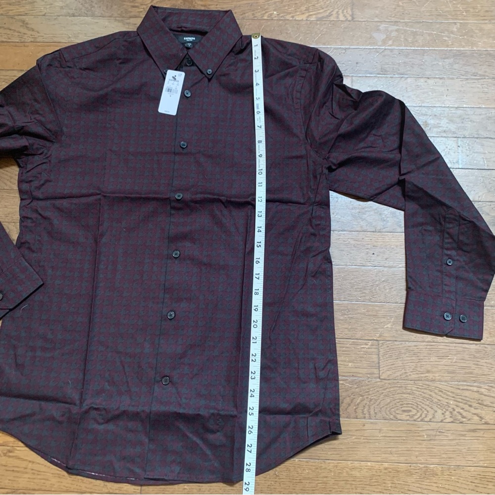 Express Burgundy and Grey Houndstooth Slim Fit Button -Down Shirt | M | NEW!! - Picture 9 of 10